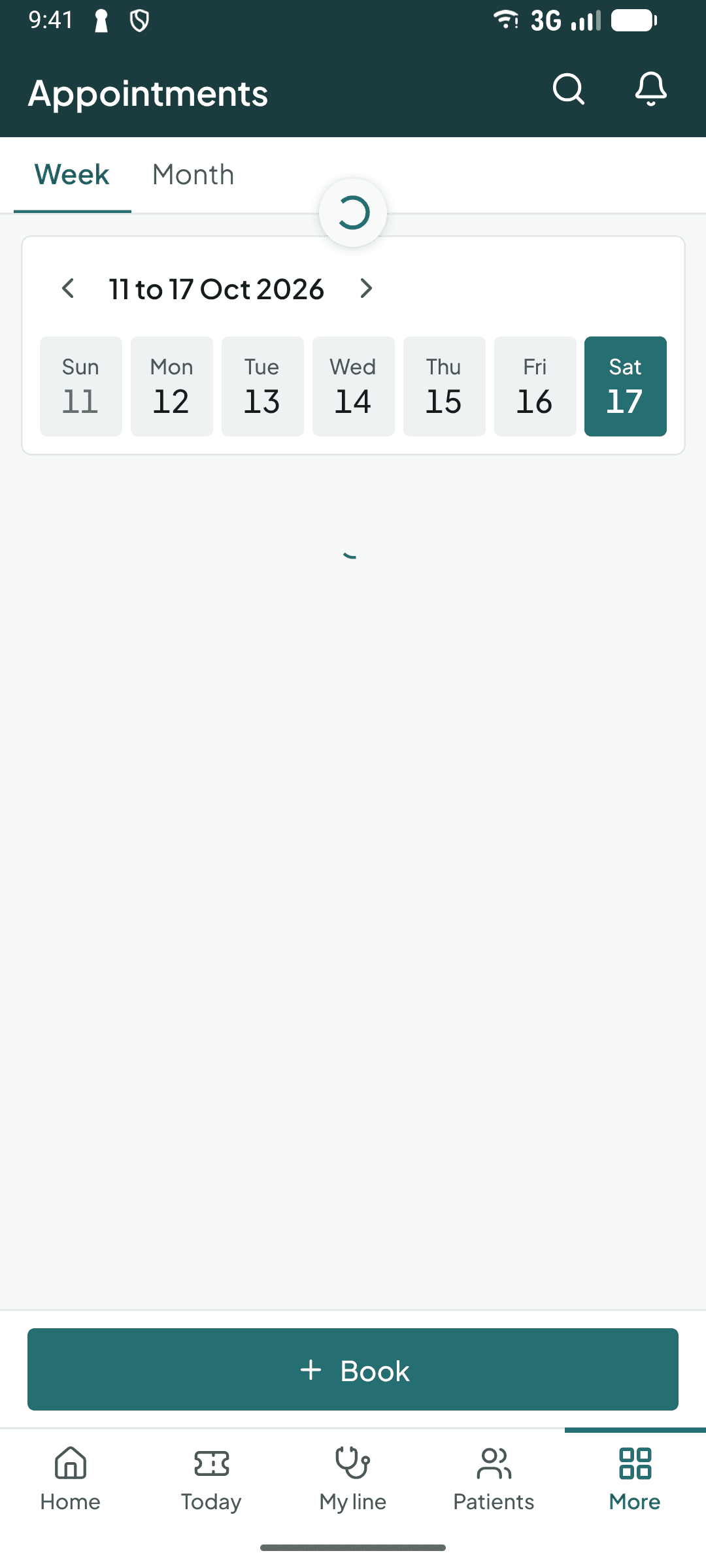 Bills in the Curogrid Gynae phone app: what is still to collect, today's takings, and a Collect button on each unpaid bill