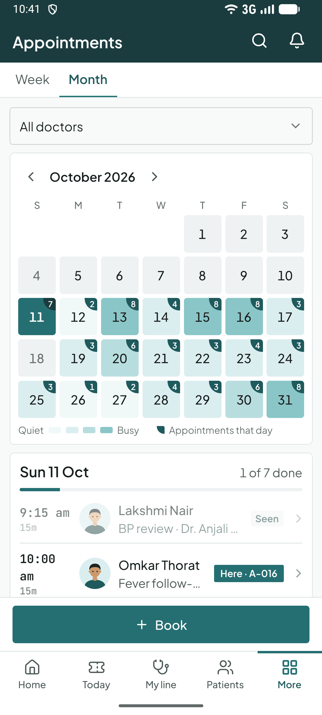 Appointments in the Curogrid phone app