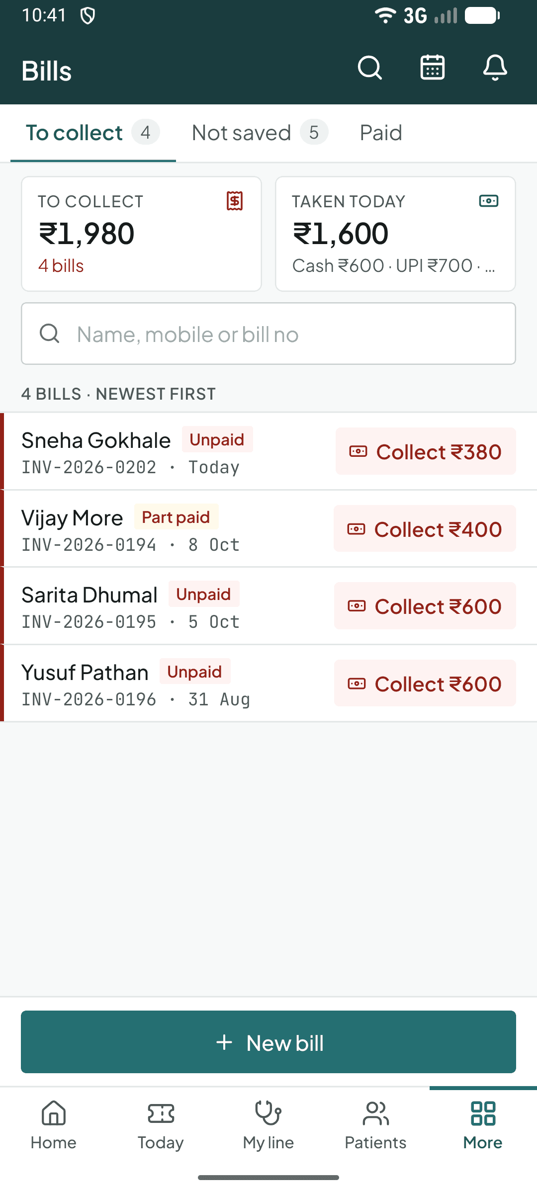 Bills in the Curogrid phone app