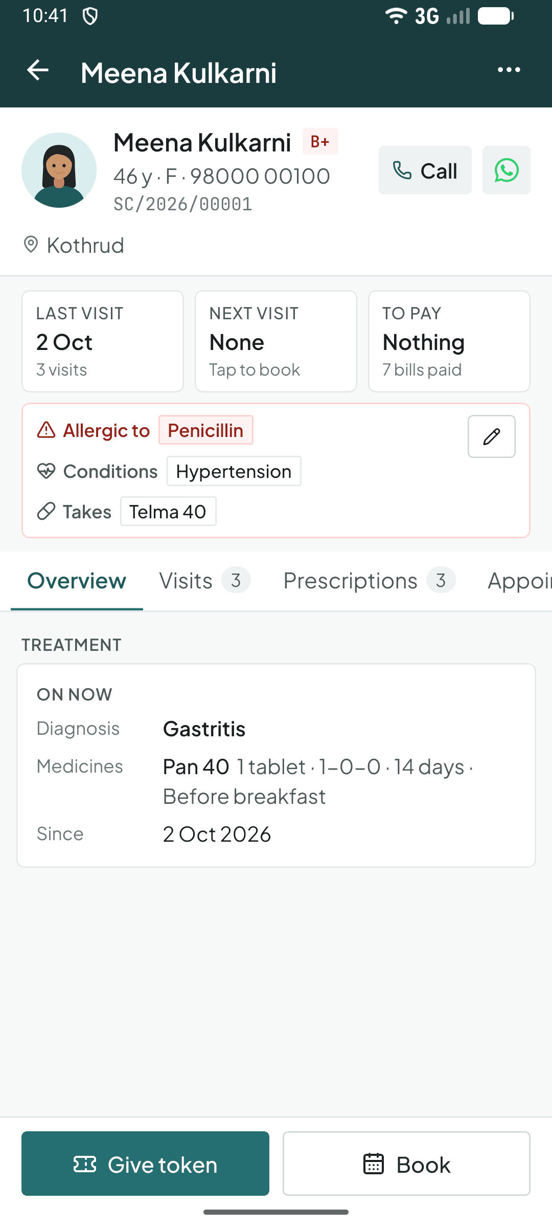 A patient's file in the Curogrid phone app
